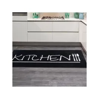 tapis de cuisine impnum 10 noir 80x150 lavable 30° en polyester doux et soyeux